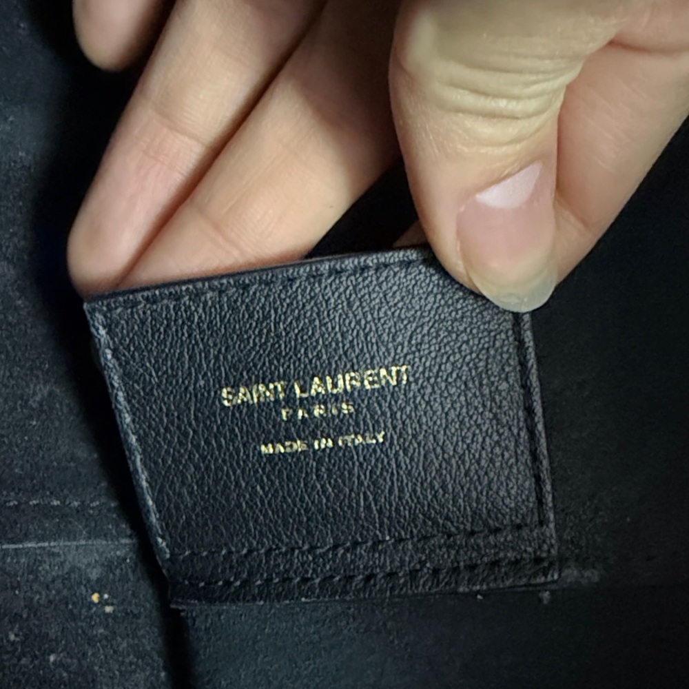 Saint Laurent Black Leather Tote with Gold YSL Charm and Pouch - Picture 15 of 16